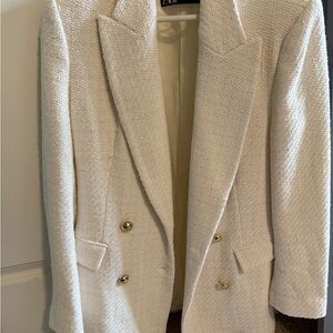 Zara White Tweed Blazer